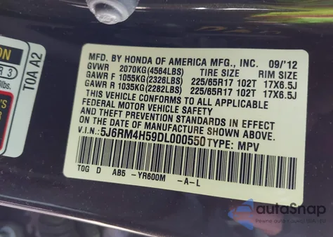 2013 Honda Cr-V Ex from USA, damaged, VIN 5J6RM4H59DL000550